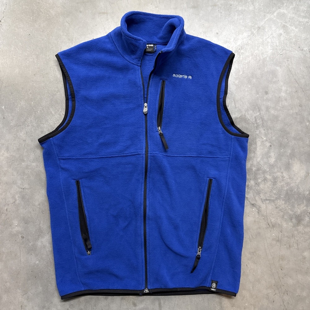 Solaris Mens Large Fleece Full Zip Vest Royal Blue Heavyweight Pockets Ski